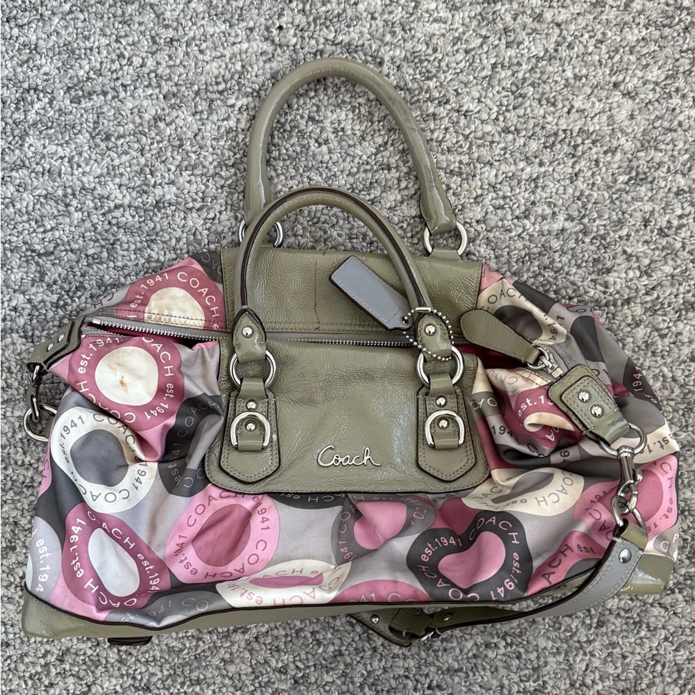 Coach Olive and Pink Heart Satchel